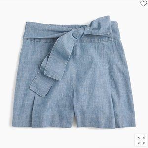 J.Crew Blue Chambray Tie-Waist Paperbag Shorts Size 2 –Lightweight Summer Casual